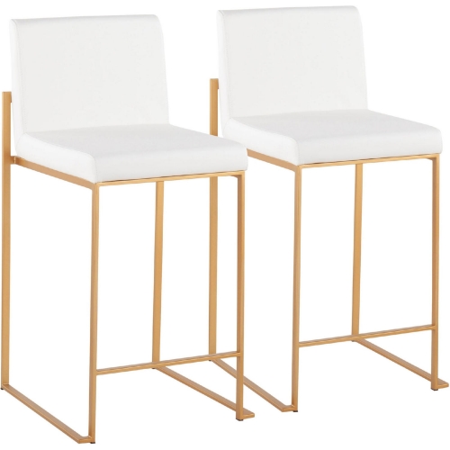 Fuji High Back 26" Counter Stool in White Leatherette & Gold Steel (Set of 2)